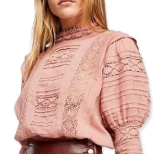 Free People Fp One Sydney XS Pink Crocheted Lace Victorian Romantic Blouse